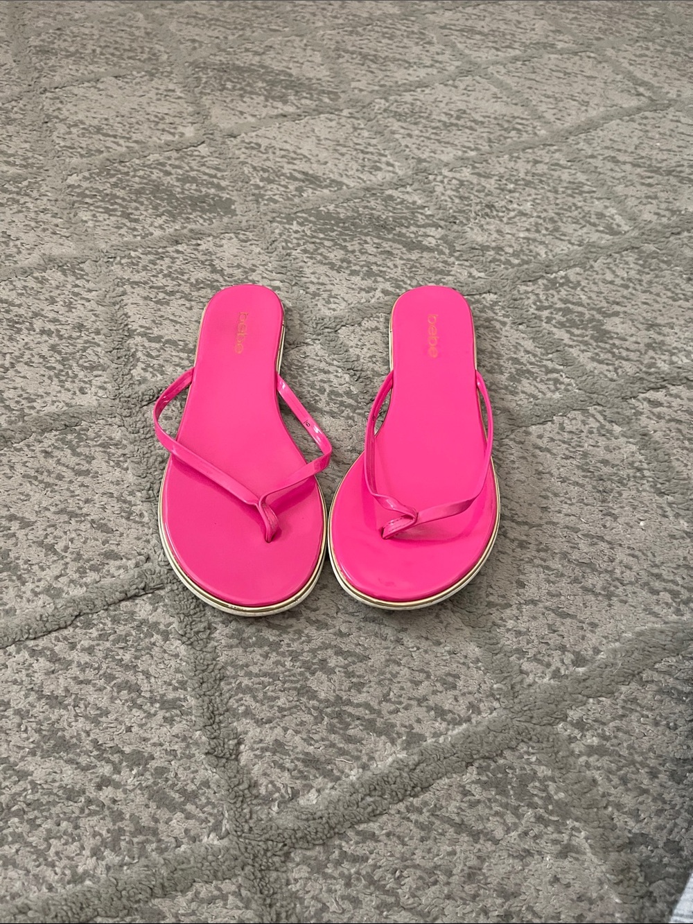 bebe Hot Pink Glossy Flip Flop Sandals